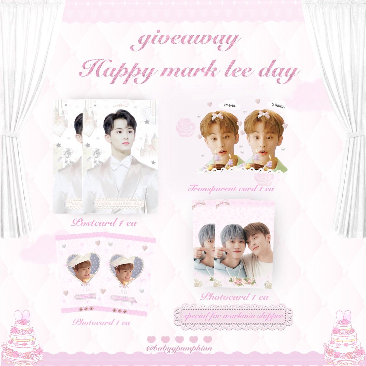 pls kindly rt♡

𝒢𝒾𝓋𝑒𝒶𝓌𝒶𝓎 ℳ𝒶𝓇𝓀🐯
  
only 8 sets ☆彡
♡detail♡
Postcard 1 ea
Photocard mark 1 ea
Transparent card 1 ea
☆special for markmin shipping photocard 1 ea☆

✉️gg from: 02/08/23
time: tba
shipping: 40 baht

#Happymarkleeday