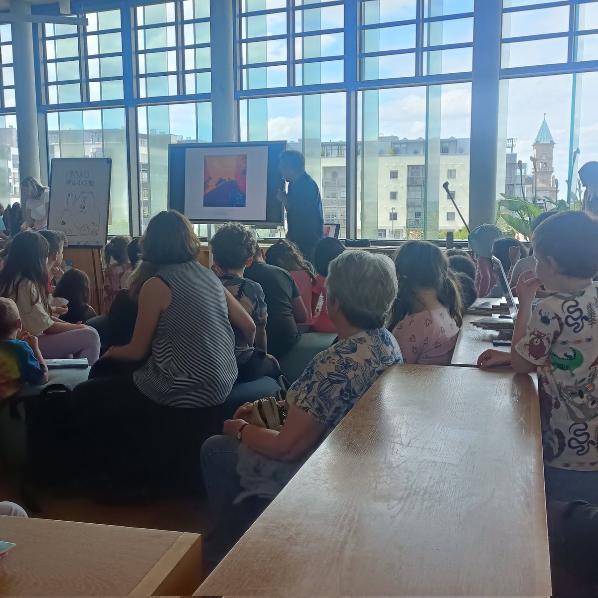 We had Chris Haughton and his sister Lynn at @dlrLexIcon Family Fun day today. Chris is the author of our current #ScéalTrail 'Don't Worry Little Crab' and kindly donated George from 'Oh No, George' fame to the library. See if you can find George when you next visit! #Coastival