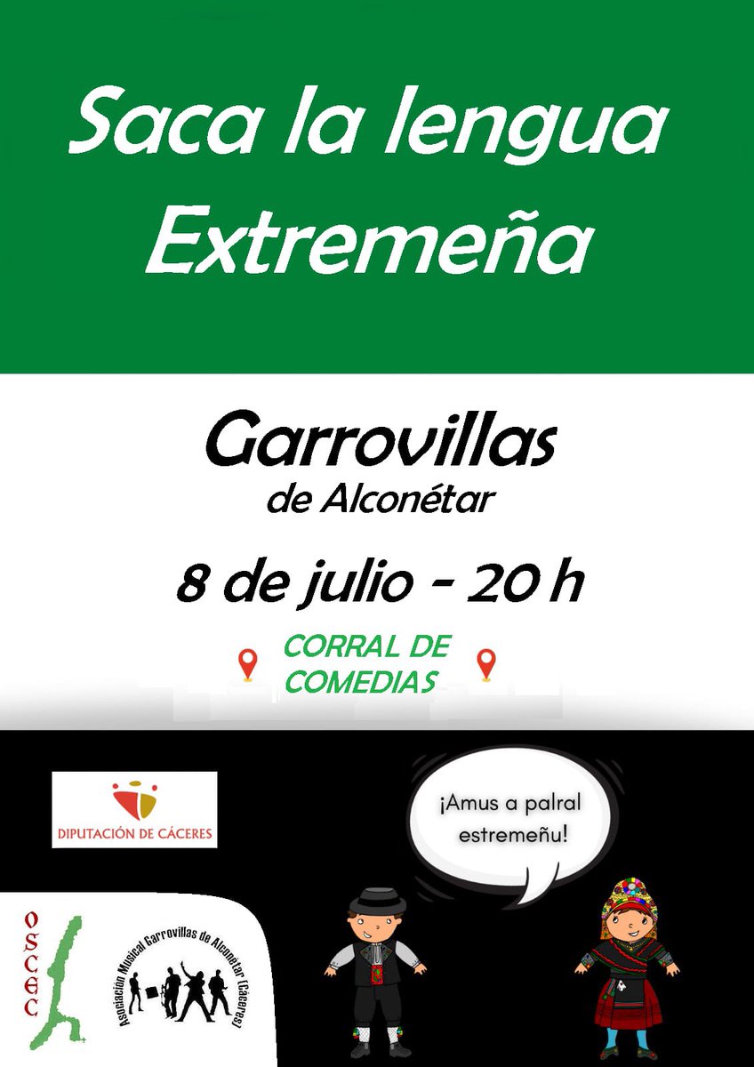 Esta tardi os espereramus!!!
<a href="/OscecEstremaura/">OSCEC Estremaúra</a> 
<a href="/DipprovCaceres/">Diputación Cáceres</a> 
<a href="/AlconetarFest/">Alconétar Fest</a> 
#GarrovillasDeAlconetar #Caceres #Extremadura #habla