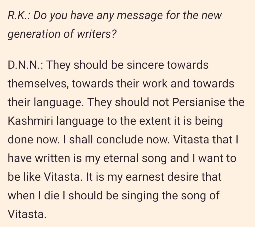 Last question to Pandit Dina Nath Kaul Nadim. And his reply. (Courtesy @ravinderkaul ji)