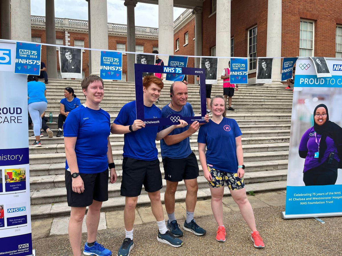 JeremyNugent10's tweet photo. Thank you to everyone from @ChelwestFT, @WestMidHospital and @osterleyparkrun for making this morning so special. @RNSarahMacD @Massaro1V  @RuthCadbury @TheGingerPhysio @ChelWestTherapy @ChelwestMT @LesleyWattsCEO @BleasdaleRob @DCNchelwest @hoyler_2000 @HealthierNWL @londonahps https://t.co/WqyKxvG4Oi