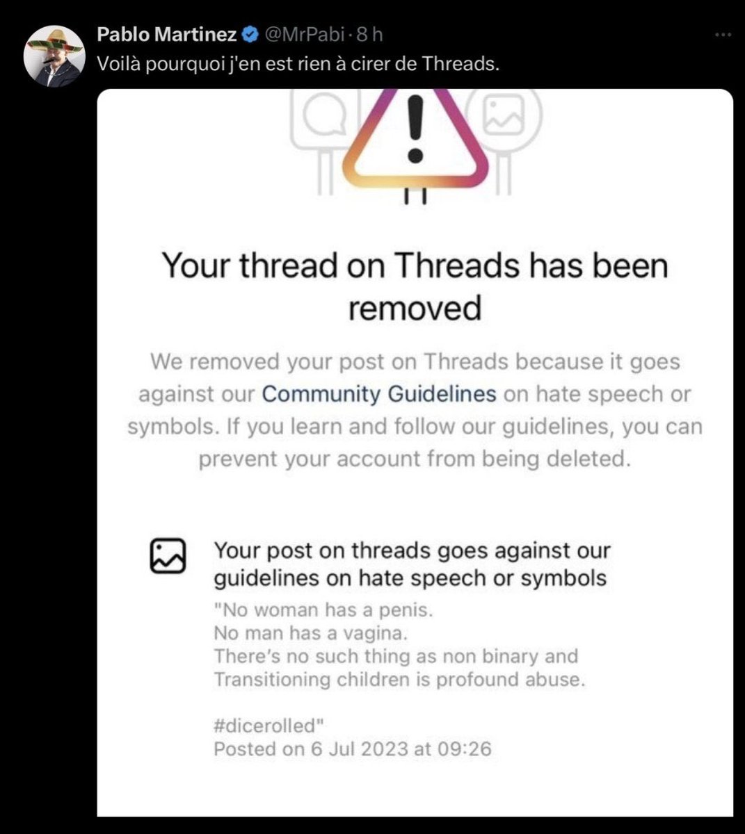 Voici pourquoi vous devriez migrer sur #Threads : c’est modéré comme du monde.

Le cauchemar des pirates.

Je vous attends.