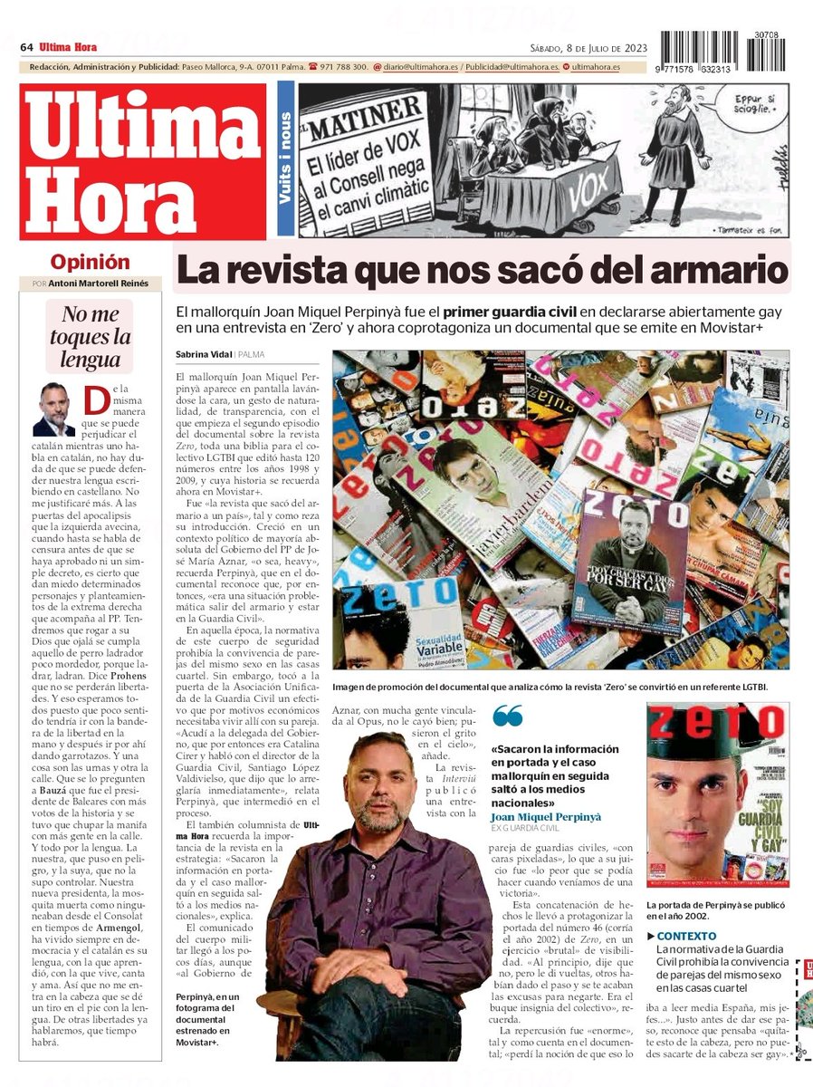 Agradezco a <a href="/sabrina_v_f/">Sabrina Vidal Ferrer</a> y <a href="/UHmallorca/">Ultima Hora Mallorca</a> esta contraportada sobre el documental 'Zero, la revista que sacó del armario a un país', que emite <a href="/MovistarPlus/">Movistar Plus+</a>. Un magnífico trabajo de Asimétrica Films con <a href="/damian_ainstein/">Damian Ainstein</a> <a href="/DiegoSabanes/">Diego Sabanés</a> <a href="/mariosgonzalez/">Mario Suárez</a>.