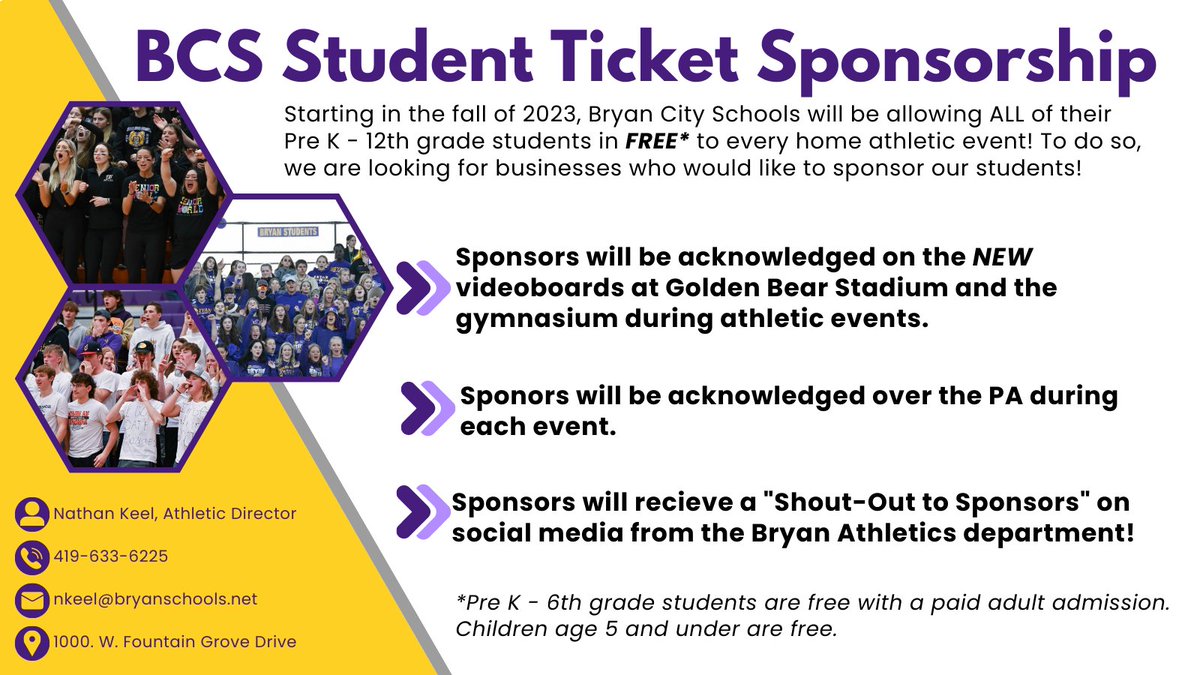 BHSGoldenBears's tweet photo. We want every Bryan student to come out and support their friends, classmates, teammates, and for the younger students, their role models. To help offset the cost, we are seeking sponsorships to make it happen! If you are interested, reach out! #BryanBuilt https://t.co/78myU8QAOJ