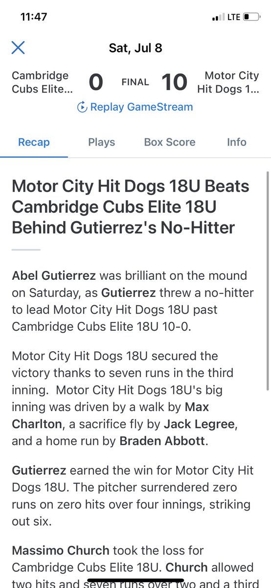 ‼️Threw a No Hitter today‼️ Championship Sunday on the clock‼️
<a href="/MCBCLegree/">Motor City Hit Dogs 18u</a> <a href="/coachfay21/">Rob Fay</a>