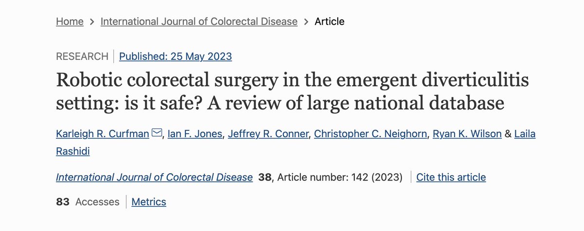 Laila Rashidi (@lailara58) on Twitter photo Its time not to just perform elective cases but also emergent cases in MIS fashion. In the correct setting and comfort level of surgeon technical skills
link.springer.com/article/10.100…
<a href="/IntuitiveSurg/">Intuitive</a> #MISsurgeon #womeninsurgery #acutecaresurgery <a href="/AmCollSurgeons/">American College of Surgeons</a> <a href="/SAGES_Updates/">SAGES is in Tampa in 2026!</a> <a href="/ASCRS_1/">ASCRS_1</a> Its time not to just perform elective cases but also emergent cases in MIS fashion. In the correct setting and comfort level of surgeon technical skills
link.springer.com/article/10.100…
<a href="/IntuitiveSurg/">Intuitive</a> #MISsurgeon #womeninsurgery #acutecaresurgery <a href="/AmCollSurgeons/">American College of Surgeons</a> <a href="/SAGES_Updates/">SAGES is in Tampa in 2026!</a> <a href="/ASCRS_1/">ASCRS_1</a>