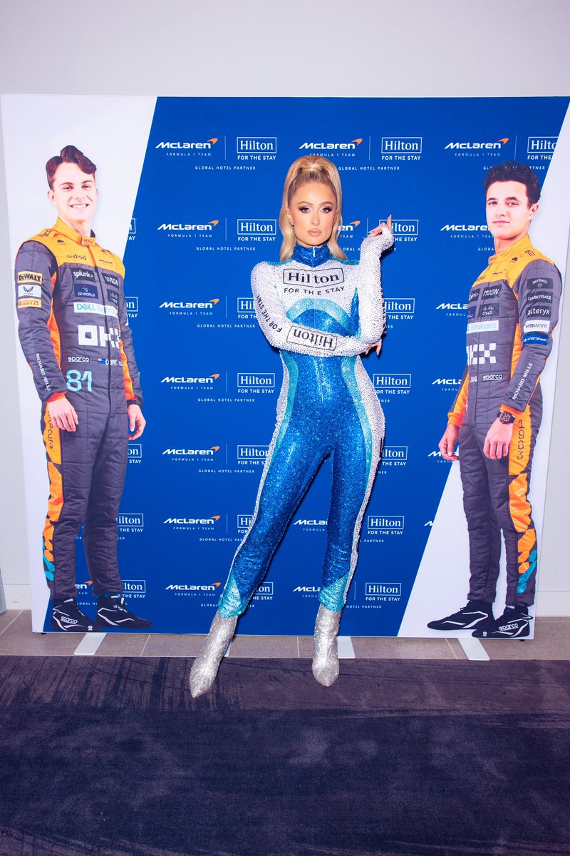 ParisHilton's tweet photo. Ready, set, race! 🏎️ Enjoying every minute of the @F1 British Grand Prix at Silverstone while #Sliving in my @Hilton jumpsuit✨💗 https://t.co/YLlcg3l5P4