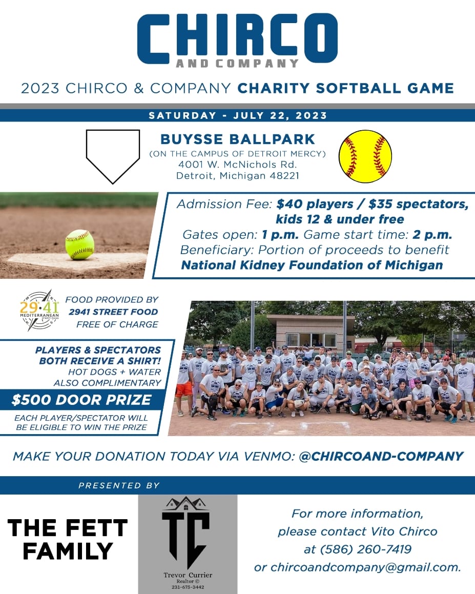 Vito Chirco (@vitojerome) on Twitter photo I don't think <a href="/DetroitPodcast/">DetroitSportsPodcast</a> -- or anyone for that matter -- will be throwing a no-no at the <a href="/ChircoandCo/">Chirco & Company</a> Softball Game Sat., July 22, at <a href="/detmercy/">University of Detroit Mercy</a>!
Come cheer on <a href="/JasonColthorp/">Jason Colthorp</a>, <a href="/rogcastbaseball/">Rogelio Castillo</a>, <a href="/AaronMcMann/">Aaron McMann | MLive.com</a> & <a href="/JaredPurcellDET/">Jared Purcell</a> + raise 💰 for a good cause (<a href="/KidneyMI/">KidneyMI</a>), though! I don't think <a href="/DetroitPodcast/">DetroitSportsPodcast</a> -- or anyone for that matter -- will be throwing a no-no at the <a href="/ChircoandCo/">Chirco & Company</a> Softball Game Sat., July 22, at <a href="/detmercy/">University of Detroit Mercy</a>!
Come cheer on <a href="/JasonColthorp/">Jason Colthorp</a>, <a href="/rogcastbaseball/">Rogelio Castillo</a>, <a href="/AaronMcMann/">Aaron McMann | MLive.com</a> & <a href="/JaredPurcellDET/">Jared Purcell</a> + raise 💰 for a good cause (<a href="/KidneyMI/">KidneyMI</a>), though!