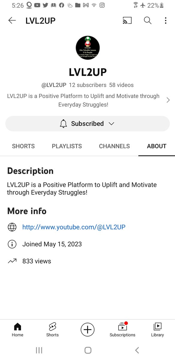 youtube.com/@LVL2UP This is just #SAD! 833 VIEWS. I need yall to Subscribe and follow @LVL2UP for So much motivation and daily knowledge to start your days and mornings right! Lets Go!