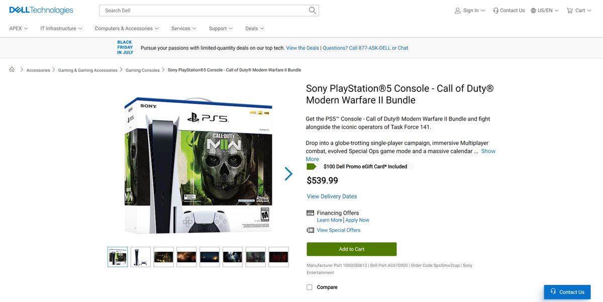 Dell Promotion PlayStation 5 Console Call Of Duty Modern Warfare II Bundle For $539.99 Plus Included $100 Dell Promo eGift Card!

#PS5 #PlayStation5 #PlayStation #PlayHasNoLimits