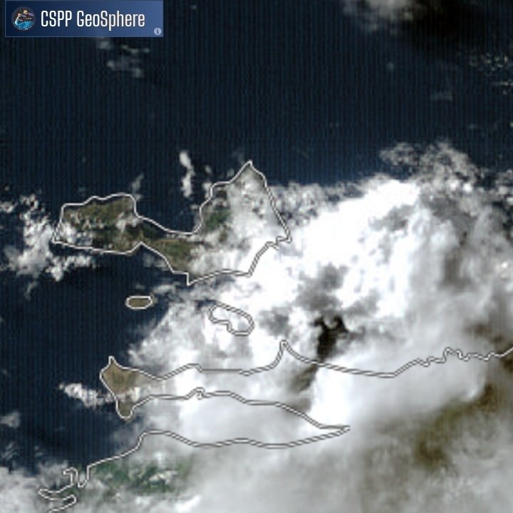 La nube que salió desde Chacopata, Estado Sucre, ya toca al Sureste de la isla de Margarita y poco a poco se adentra en nuestro territorio. Pendientes, aún viene más. Imagen del satélite GOES East visible NASA Geo Color.

#08jul 5:45 pm