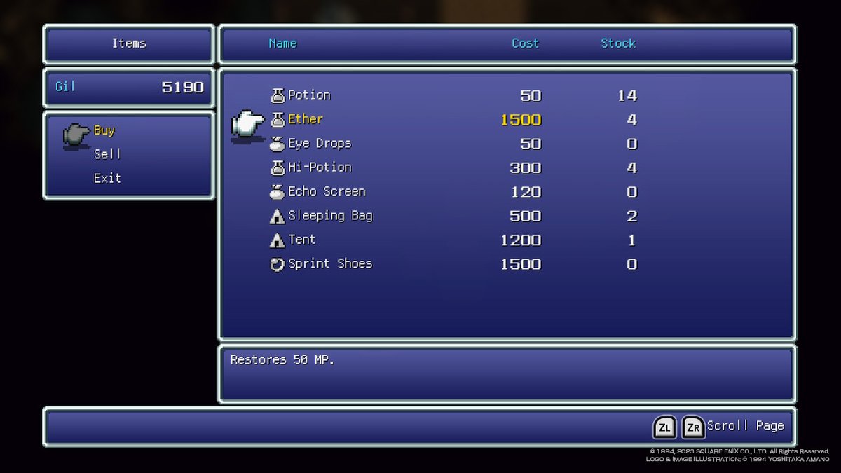 AmyZiegfeld's tweet photo. In Final Fantasy VI, magic has been absent from the world since the War of the Magi a thousand years ago. Also, every item shop sells Ether, a potion that restores MP. Handy, because Terra, one of like three people in the world who can use magic, is in your party #NintendoSwitch https://t.co/hAeSJp9EqP
