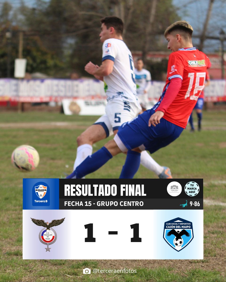 ⭕ ¡TERMINÓ EL PARTIDO!

Fue empate, #TricolorDePaine 1 a 1 con #CajonDelMaipo por la Fecha 15 del Grupo Centro.

👀 ¿OPINIONES?

.
.
.

📸 @ terceraenfotos

————————————————————
#SomosTercera #TerceraA #TerceraB
————————————————————