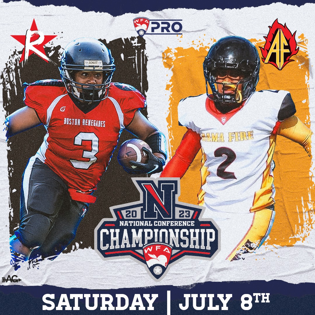 GoRenegades's tweet photo. It's ON! We are playing the Alabama Fire for the right to play in the Women's Football Alliance Pro National Championship! Watch here at 6pm ET: https://t.co/0btnBphwFP
#BostonRenegades #WFAPro #WomensProFootball #LIMITLESS #RoadToCanton #AlabamaFire #WomensSports https://t.co/u0IpDL7VUj