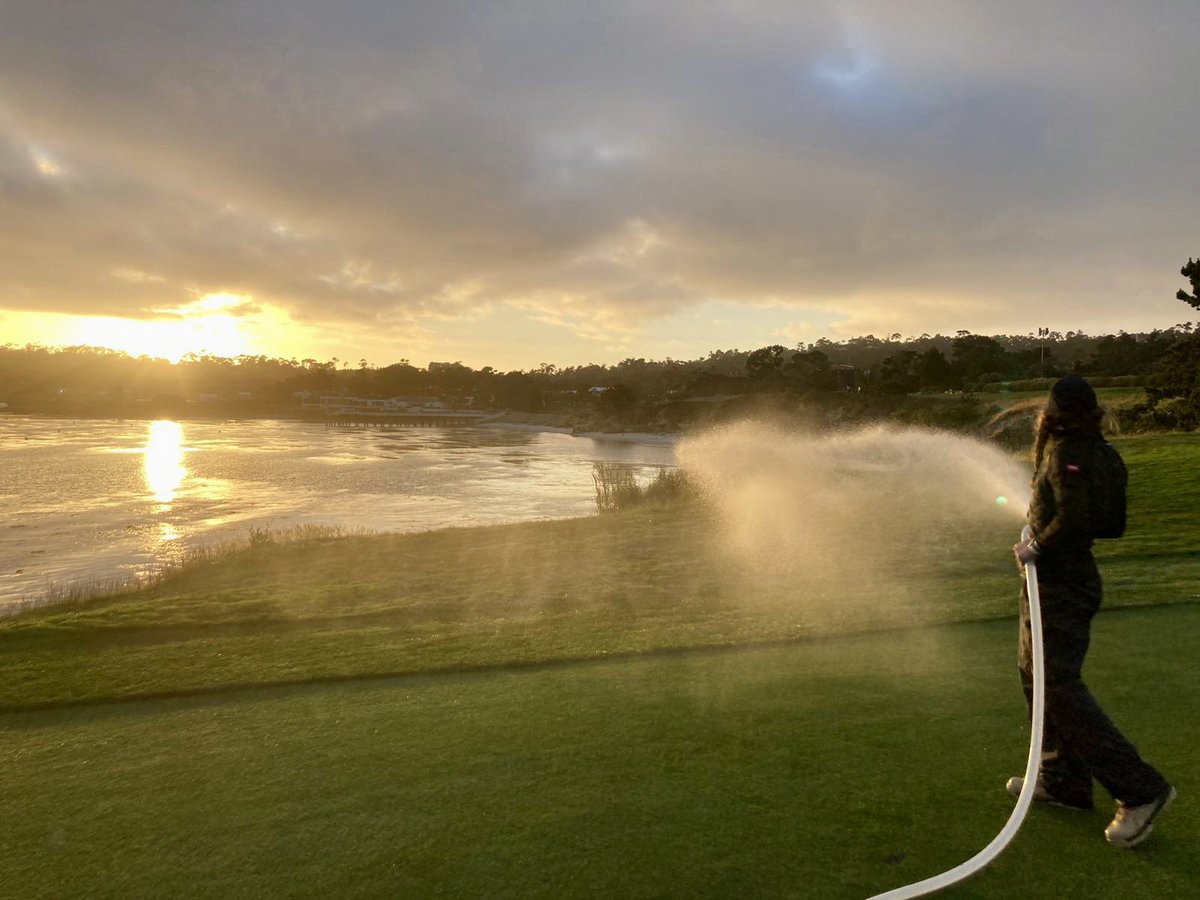 AMDturf's tweet photo. Not only did the sun make an appearance last night, it stole the whole show. Definitely the best evening shift of the week 🤩 

@womeninturfteam @uswomensopen @PebbleBeachGolf @RainBirdGolf https://t.co/v1nyrNvzmY