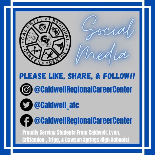 caldwell_atc's tweet image. CRCC Social Media Update‼️

Please like, follow, and share all of the social media pages for CRCC to see all the great things our students and staff are doing.  We will strive to get all the current happenings and news out to you in a timely manner!

#CaldwellRegionalCareerCenter
