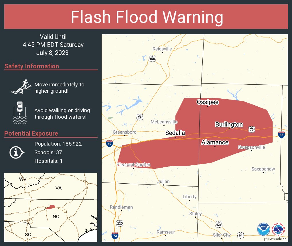 NWS Raleigh on Twitter "Flash Flood Warning including Burlington NC, Graham NC and Elon NC