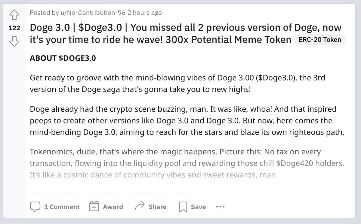 Doge3CoinETH's tweet photo. #Doge_3_0 is trending #2 on #reddit #CryptoMoonshots

🤟Keep upvoting lets get #1

https://t.co/SgxW7nx37P https://t.co/q2hJIS2IJT