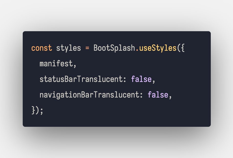 Because having an animated splash screen is a nice touch, but as it can be hard to align everything on Android when your are using opaque status / navigation bars, the next major of react-native-bootsplash will provide a new hook: useStyles!

🧵👇