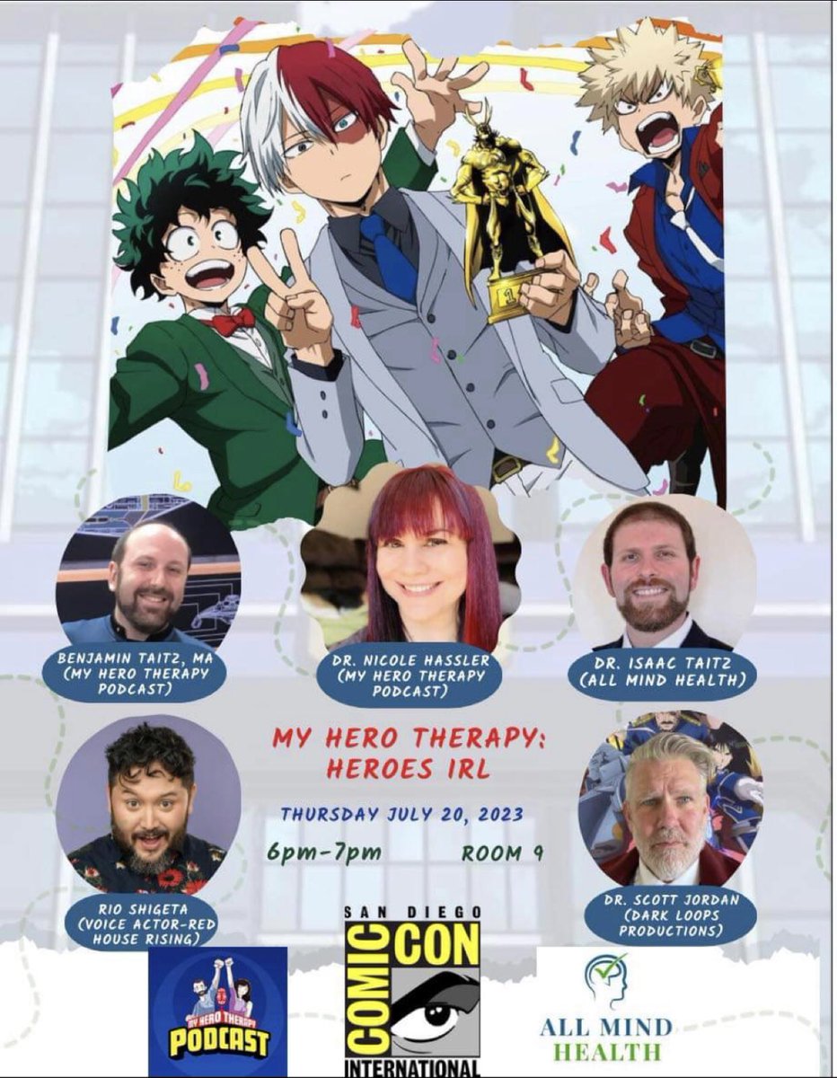 MyHeroTherapy's tweet photo. Our two hosts @BSTpsychnerd and @levelup_therapy will be at @Comic_Con presenting alongside @MHQPodcast @AllMindHealth1 @ShadowQuill @mindbodyfandom @AKNerdFighting @TheToniSanchez @DrVanessaHintz @lizzyns @iKnowRio @jordanjamparty and @themarine_peer!!! https://t.co/sBHS7HbP1f