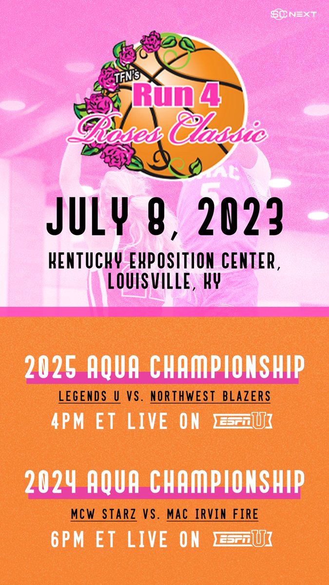 SCNext's tweet photo. The stage is set!

A huge championship doubleheader takes place TODAY on ESPNU 🏀📺

Live from Louisville at @TFNsRun4Roses https://t.co/vuS9aeG761