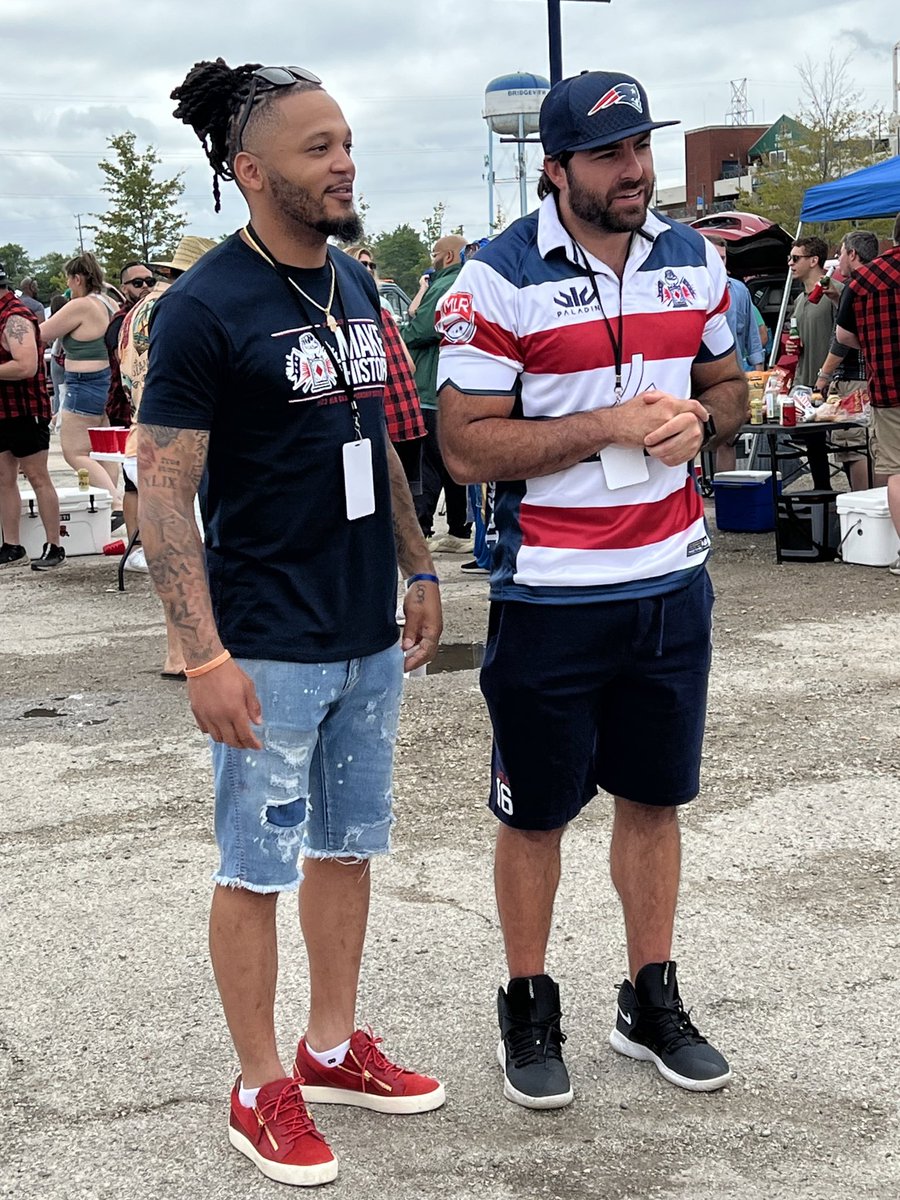 zm_cox's tweet photo. Ex-Patriots Patrick Chung and Nate Ebner are in Chicago today for the Major League Rugby final. They’re both minority owners of the @NEFreeJacks, who will face San Diego for the championship at 3 p.m. ET. https://t.co/0nElK01sgE
