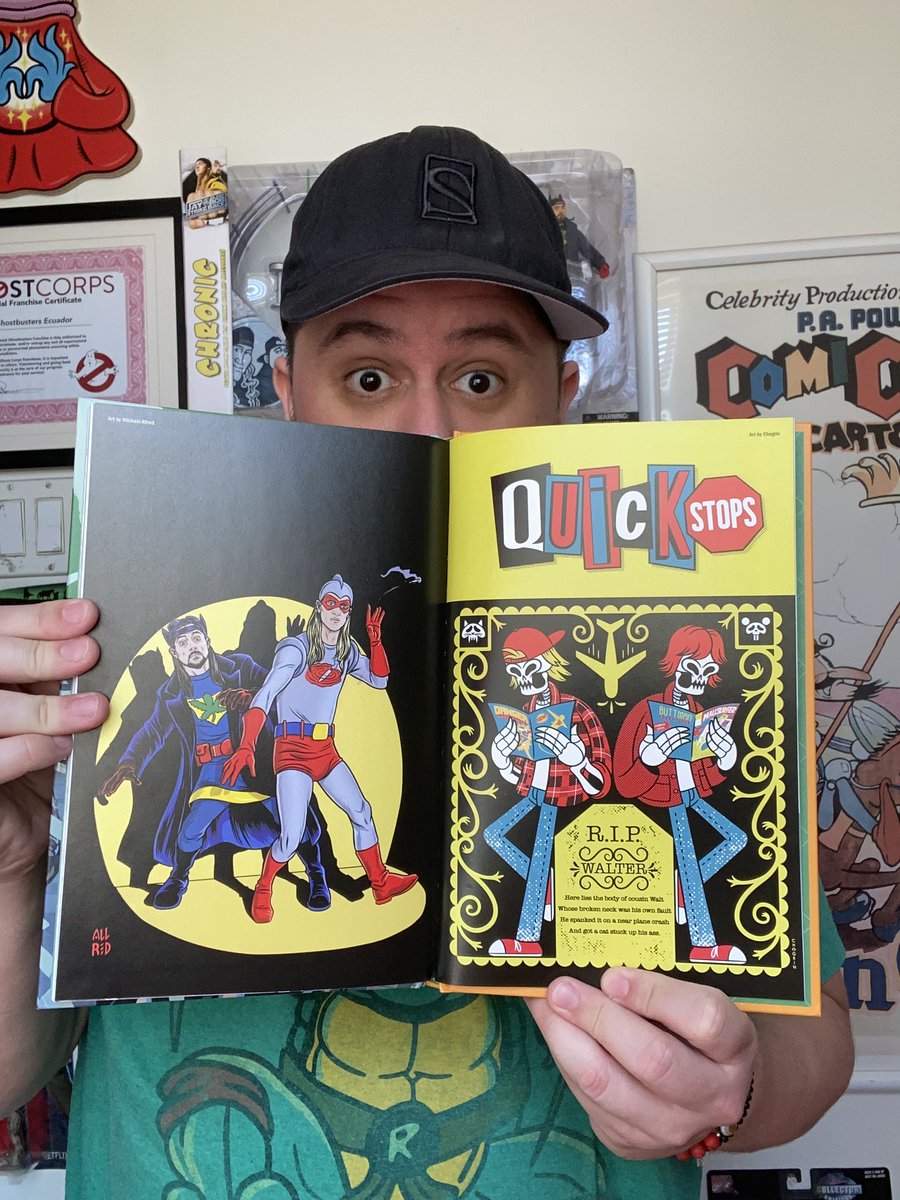 Chogrin's tweet photo. Stoked for my cover art to be included in the first volume of @thatkevinsmith’s #QuickStops. Also honored to be in good company right next to the amazing @AllredMD! 

Available where comics are sold on July 11th! Snoochie Boochies! 🤘

#chogrin #quickstopscomics #thatkevinsmith https://t.co/ZxPbphO0D7