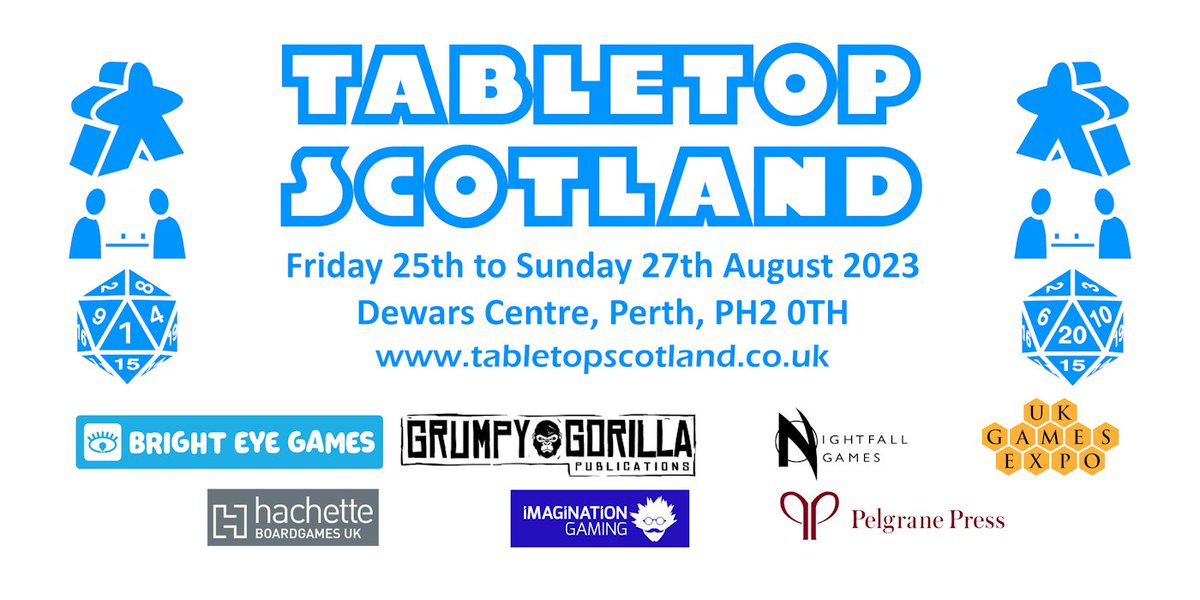 TabletopScot's tweet photo. Tabletop Scotland 2023: 7 weeks to go! - https://t.co/RRVYfw0wbe
#TTS2023 #TTRPGs #RPGs #DnD5e #Pathfinder #RPGLifeUK #RPG #TTRPGFamily #TTRPGRising #TTRPGCommunity #BoardGames #FamilyGames #TabletopFamily #TabletopGames #FamilyGameNight https://t.co/qY1n7VeInH