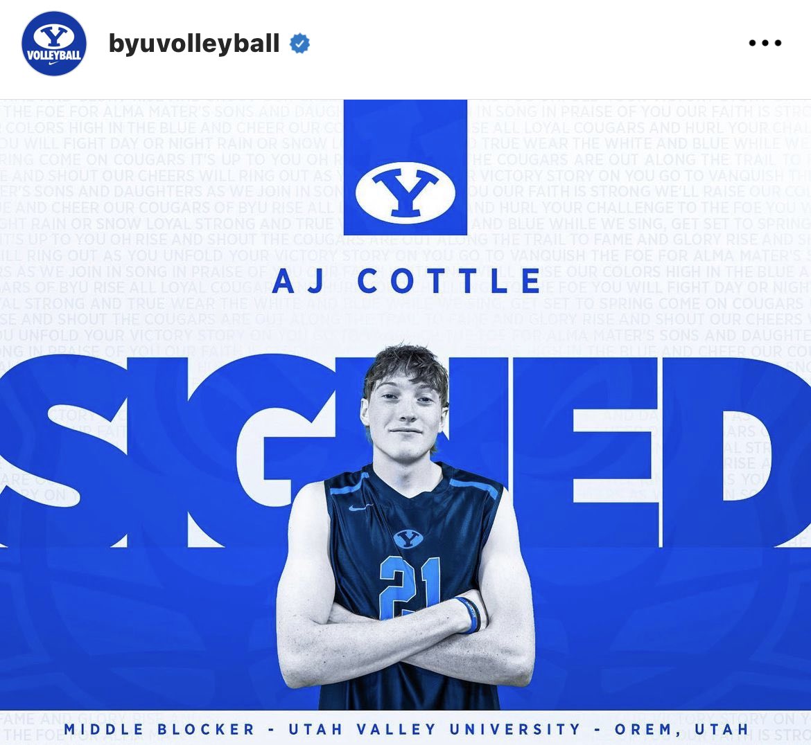 jaromjordan's tweet photo. .@BYUvolleyball announces two signings. 

Tennison Lighthall - OH from Pleasant View, UT

AJ Cottle - MB from Provo (Timpview) transferring from Utah Valley (three years of eligibility)

Both are beginning their missions this summer (Lighthall to Melbourne, Australia & Cottle to Rosario, Argentina) and will return for the 2026 season. 

These two are some of the first wave of better developed homegrown Utah players that BYU has rarely had in MVB. 

#BYUMVB