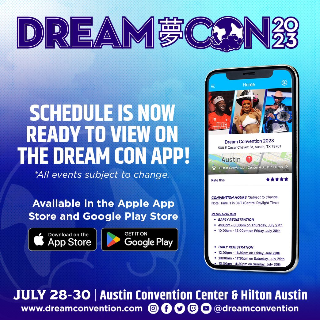 dreamconvention's tweet photo. Those on the app saw it first. Our schedule dropped &amp; is available in the Dream Con app. 

Make sure to download the app for updates and keep an eye out for more announcements coming soon. 

Tell us what events or panels you’re adding to your schedule. https://t.co/5QMs6vrZxg