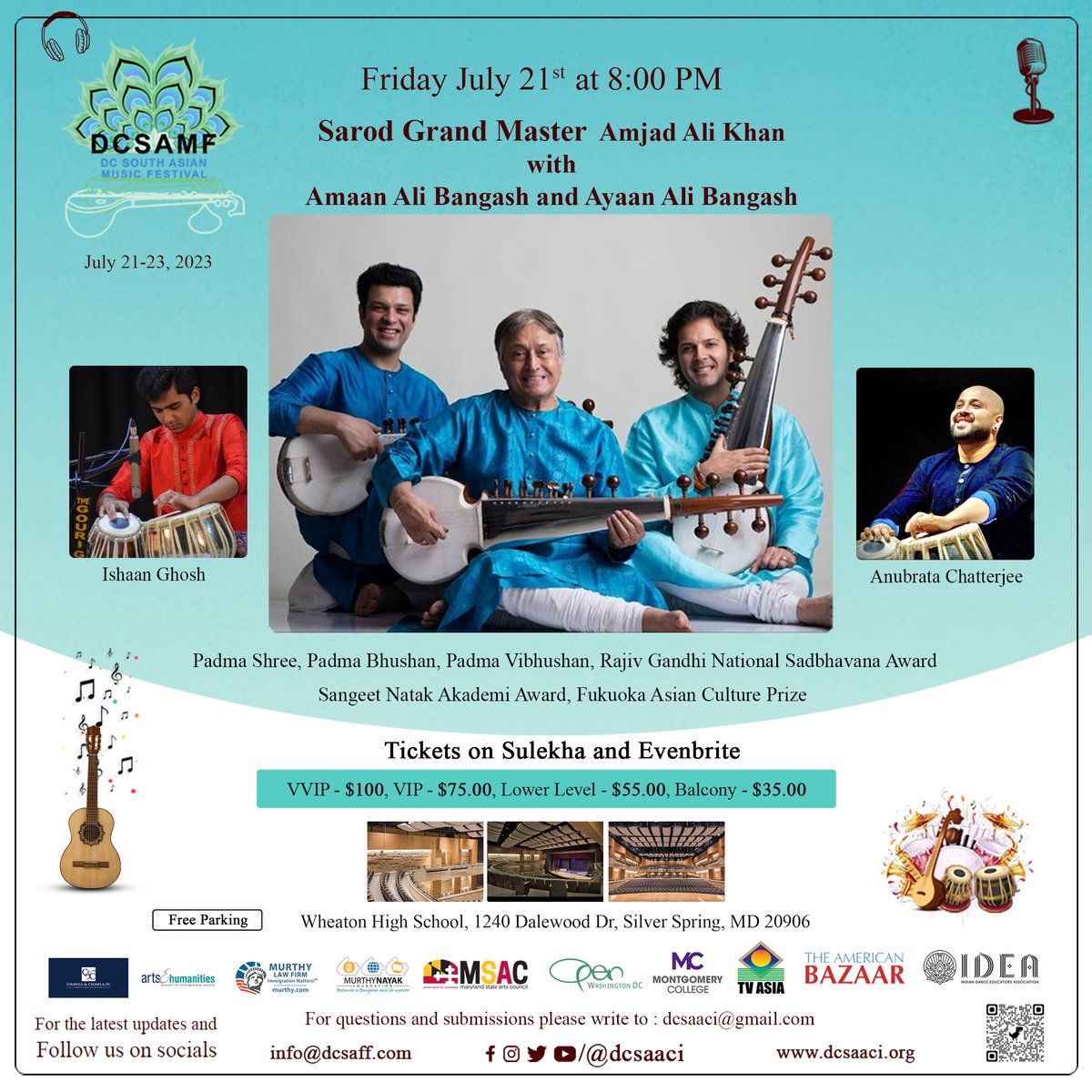 DCSAFF (@dcsaff) on Twitter photo Join us for a magnificent performance by <a href="/AAKSarod/">Amjad Ali Khan</a> and his sons <a href="/AmaanAliBangash/">Amaan Ali Bangash</a> and <a href="/AyaanAliBangash/">Ayaan Ali Bangash</a> on Friday, July 21st, 2023!
#AmjadAliKhan #AmaanAliBangash #AyaanAliBangash #DCSouthAsianMusicFestival #DCSAMF #tablaplayer #NiharMehta #SandeepDas #AnuradhaPal #ZakirHussain Join us for a magnificent performance by <a href="/AAKSarod/">Amjad Ali Khan</a> and his sons <a href="/AmaanAliBangash/">Amaan Ali Bangash</a> and <a href="/AyaanAliBangash/">Ayaan Ali Bangash</a> on Friday, July 21st, 2023!
#AmjadAliKhan #AmaanAliBangash #AyaanAliBangash #DCSouthAsianMusicFestival #DCSAMF #tablaplayer #NiharMehta #SandeepDas #AnuradhaPal #ZakirHussain