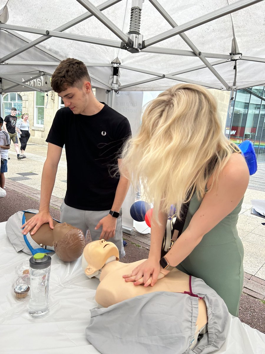It was great taking part in Health Research Festival today with @jeanie_egg @TGICFTResearch. I was invited to demonstrate Basic Life Support skills to members of the community of Tameside. There was lots of participation. Permission given for photographs.