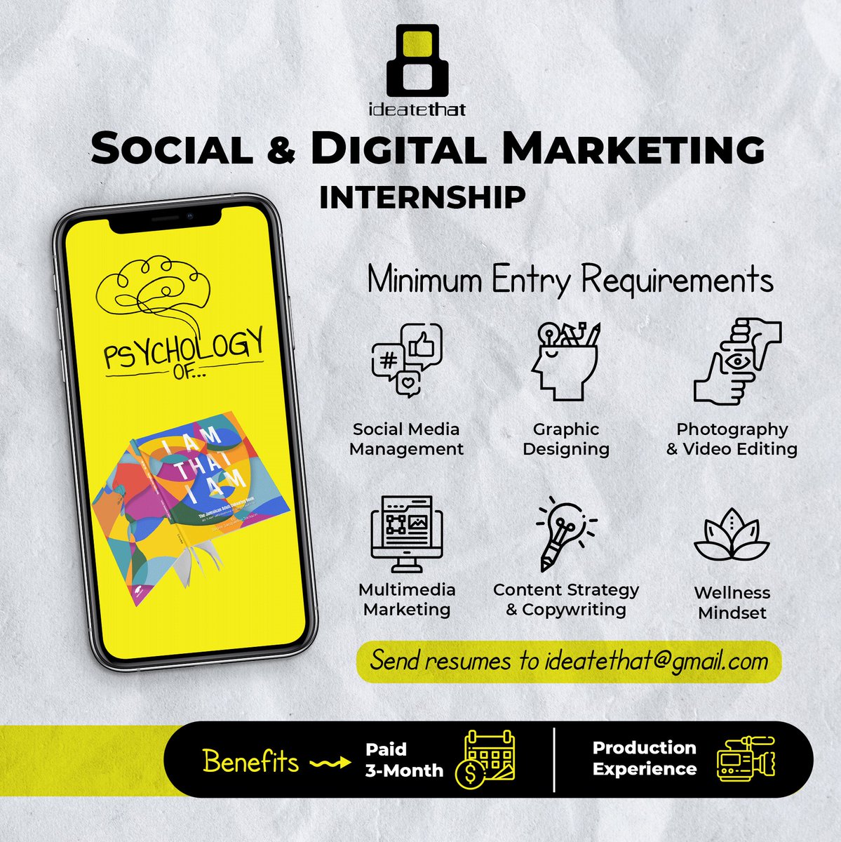 id8that's tweet photo. Ideate That Limited is seeking a ´Social &amp; Digital Marketing Intern’ for a paid 3-month opportunity. 

Send resumes 👉 ideatethat@gmail.com 

We eagerly await responses from brilliant young minds!👩🏾‍💻✨

#ideatethat #id8that #internship #fyp https://t.co/KCBIgHfDSg