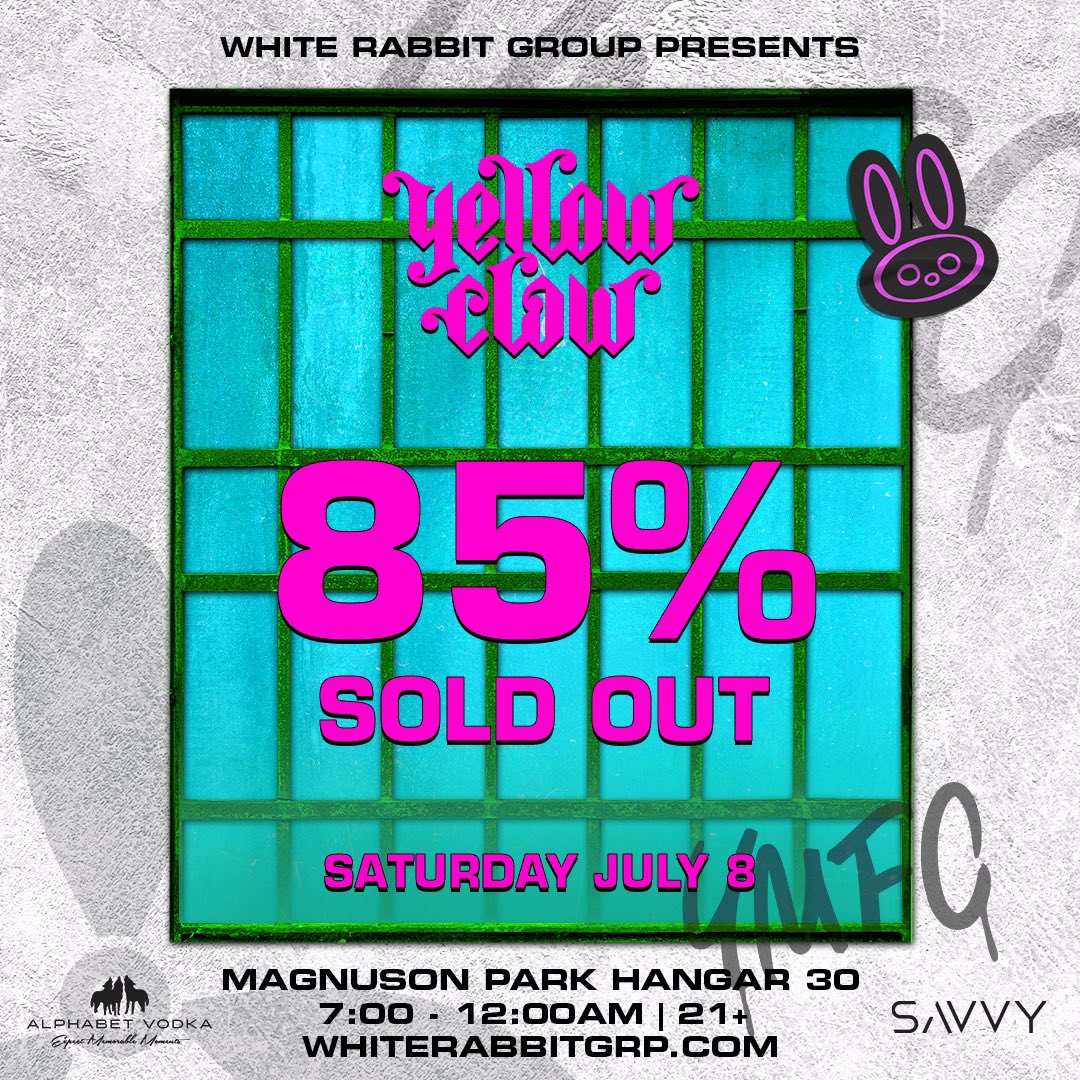 WhiteRabbitGrp's tweet photo. ๐ฅ @yellowclaw hits Hangar 30 TONIGHT, and your set times are here! See you soon with them, @goodtimesahead, @wearebaskets, @Bambu_bass, and #AetherOne!
๐ซ Tickets are OVER 85% SOLD OUT! Get yours while you still can, available at https://t.co/txi2kE7PsO https://t.co/n8Am05VMbY