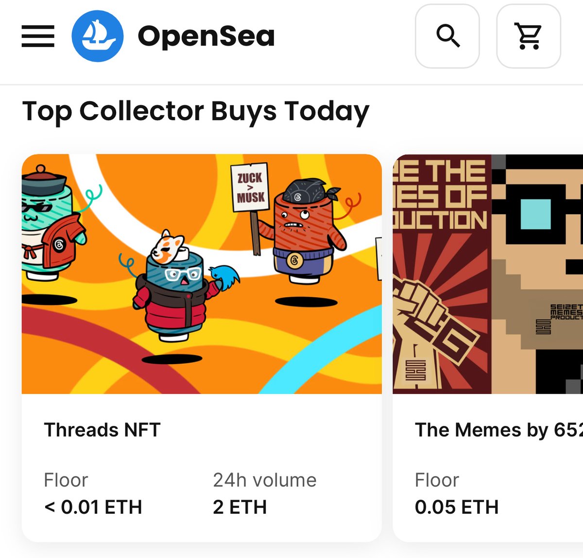 Threads_NFT's tweet photo. Featured on front page of @opensea for making NFT history https://t.co/hitYcb63II