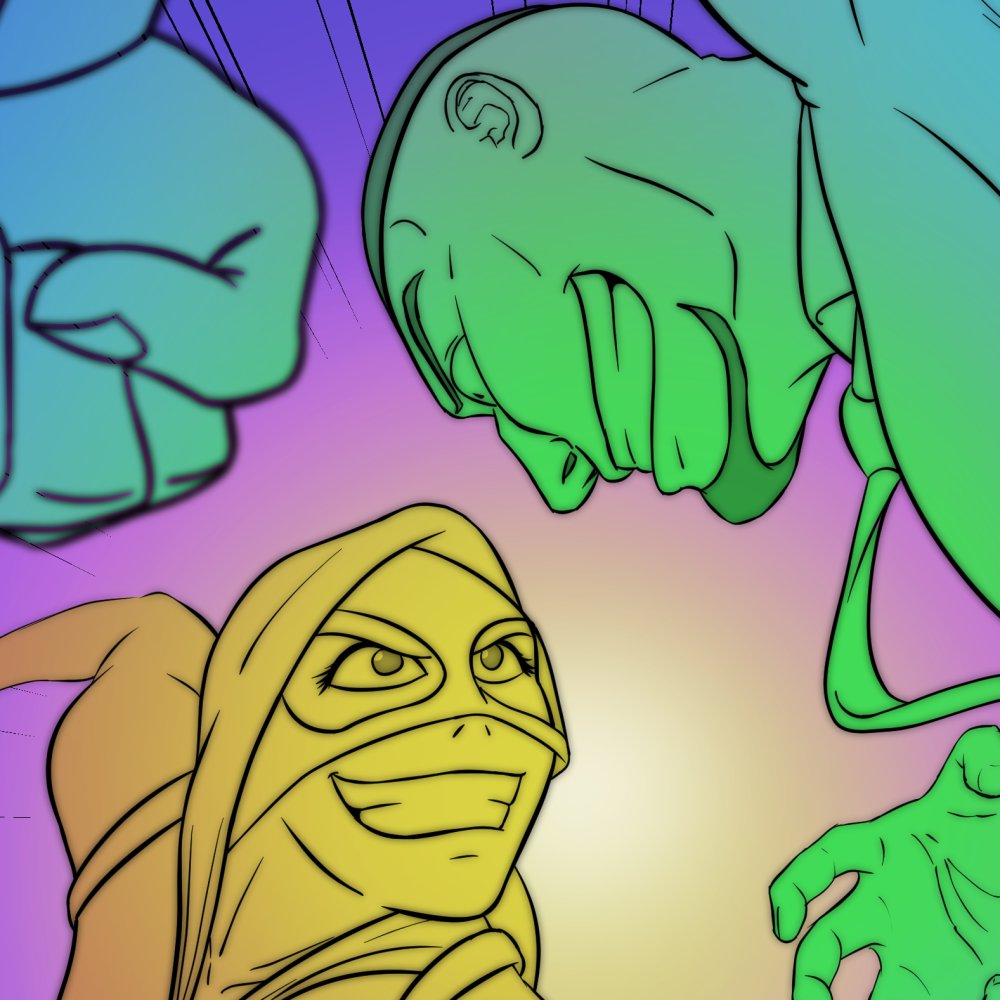 Close-up
#perspective #faceoff #comic #comics #webcomic #oc #originalcharacters #dynamic #pose #posereference #action #actionpose #chromatic #colorpalette #colorful #martialarts #enemies #hero #heroes #femaleheroes #badguy #fightscene #fistfight #illustration #actioncomic