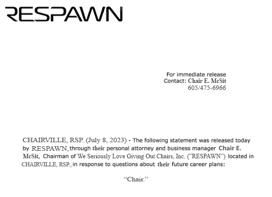 RESPAWNProducts's tweet photo. Back by popular demand... 

Chair. Day 1 / ? 🗓

Every 10 likes adds a day. You have 24 hours. ⏳ https://t.co/mFFslKj4MH