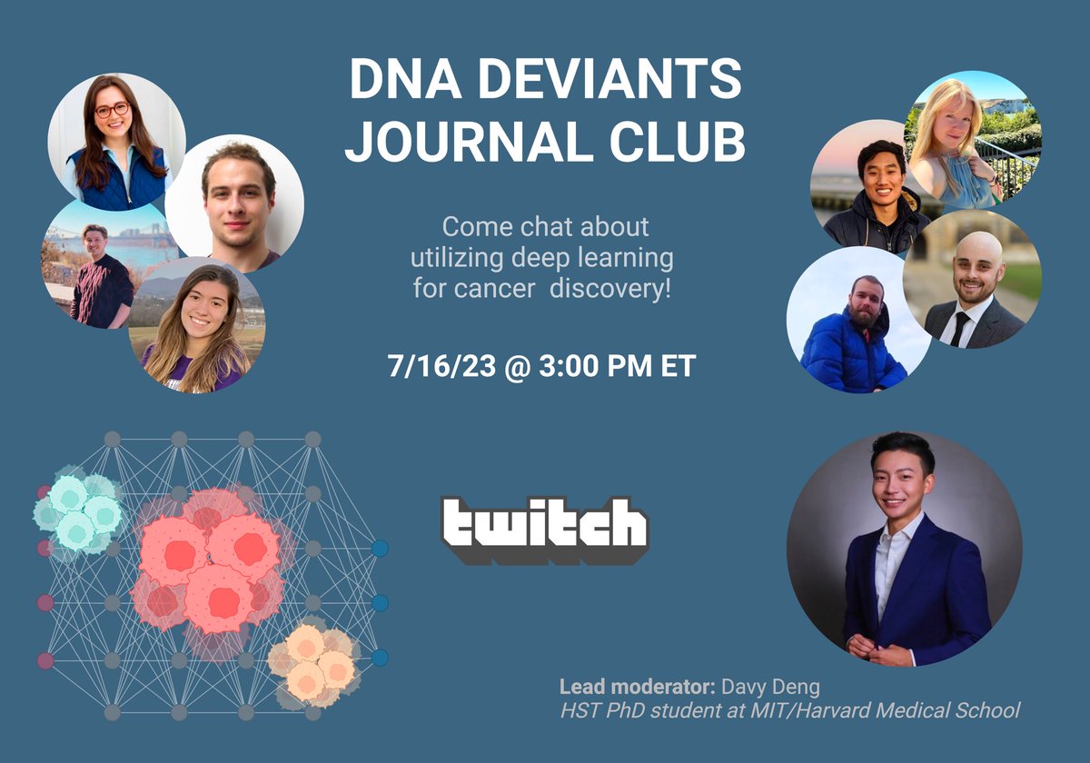 katclone's tweet photo. We hope your summer has been off to a great start ☀️ — time to relaunch the @Twitch journal club series! 

Join @DnaDeviants with host @deng_davy next Sunday as we dig into utilizing deep learning for prostrate cancer discovery!

Paper: https://t.co/VKiK0CozYQ https://t.co/KQUuOdV8q0