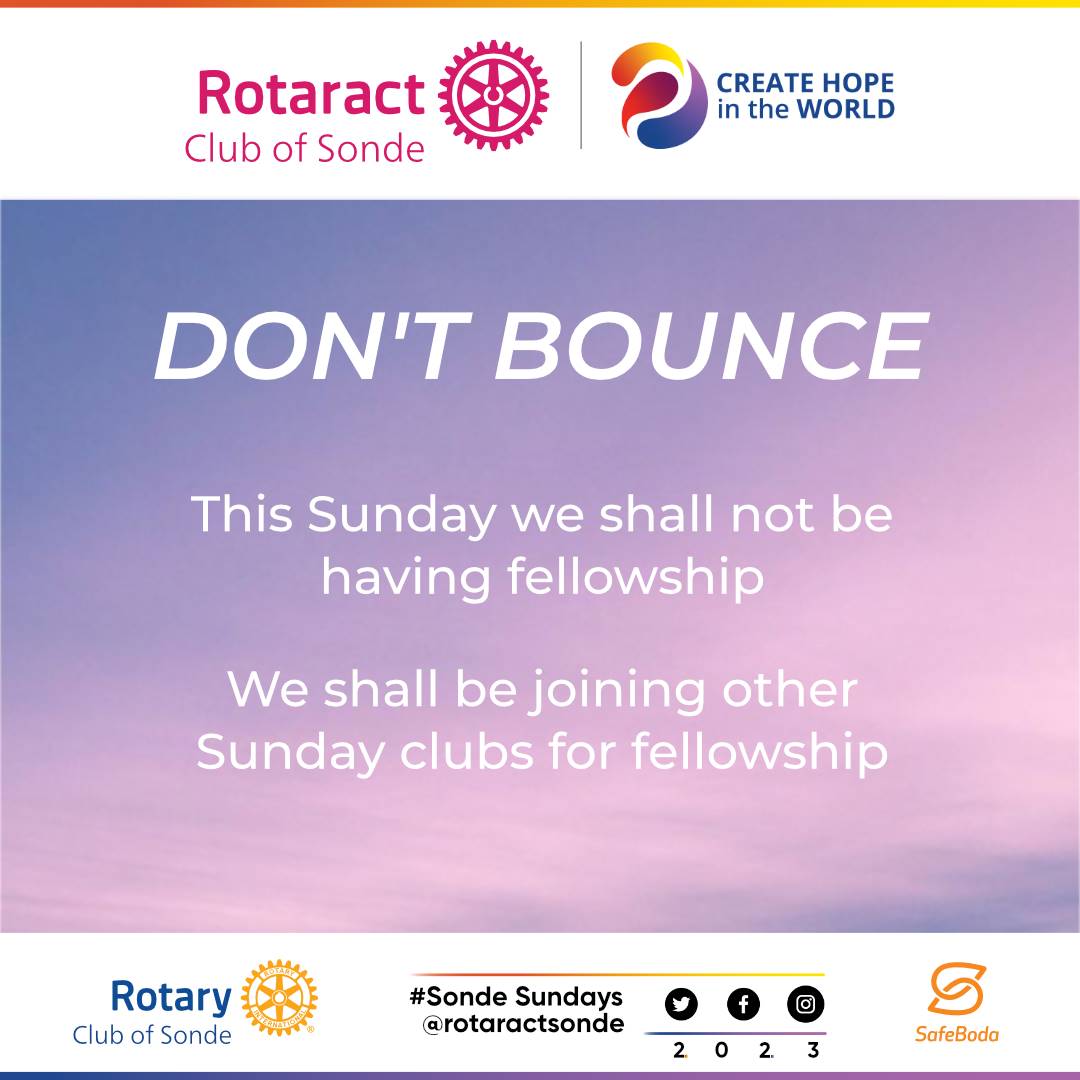 Don't bounce this Sunday as we shall be visiting other Sunday Clubs. Thank you!!!