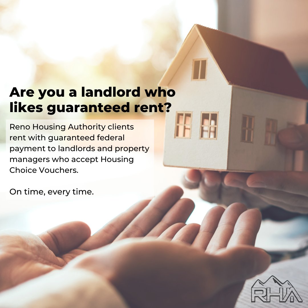 RHAHousing's tweet photo. RHA offers an incentive program to landlords who participate in the Housing Choice Voucher Program. With HCV clients, property managers &amp; landlords receive guaranteed rent through federal payments.

Contact our landlord liaison at 775.329.3630 ext.272. https://t.co/GflU8P7VEU