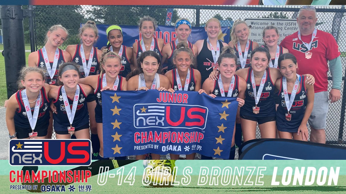 USAFieldHockey's tweet photo. Congratulations to the U-14 Girls Nexus Championship, presented by @OsakaHockey, medalists! ⭐️ 
 
🥇 Atlanta
🥈 Berlin 
🥉 London and Vancouver*

*𝘉𝘳𝘰𝘯𝘻𝘦 𝘮𝘦𝘥𝘢𝘭 𝘨𝘢𝘮𝘦 𝘤𝘢𝘯𝘤𝘦𝘭𝘭𝘦𝘥 𝘥𝘶𝘦 𝘵𝘰 𝘸𝘦𝘢𝘵𝘩𝘦𝘳.

#NXC2023 https://t.co/lFmSsGYJxI