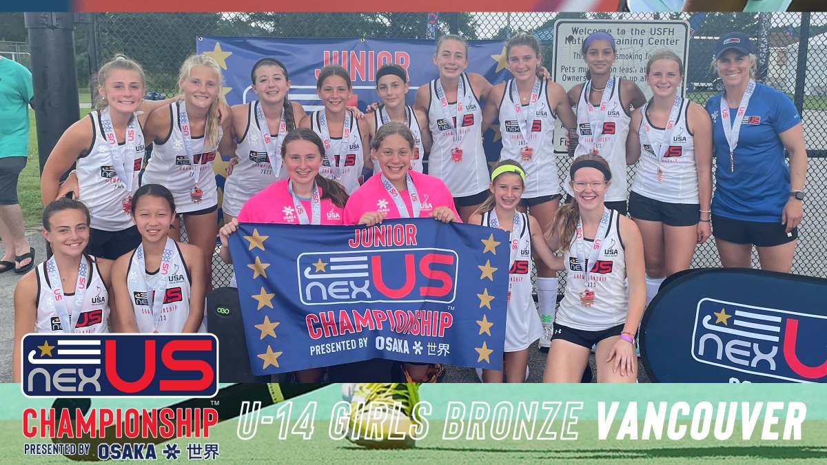 USAFieldHockey's tweet photo. Congratulations to the U-14 Girls Nexus Championship, presented by @OsakaHockey, medalists! ⭐️ 
 
🥇 Atlanta
🥈 Berlin 
🥉 London and Vancouver*

*𝘉𝘳𝘰𝘯𝘻𝘦 𝘮𝘦𝘥𝘢𝘭 𝘨𝘢𝘮𝘦 𝘤𝘢𝘯𝘤𝘦𝘭𝘭𝘦𝘥 𝘥𝘶𝘦 𝘵𝘰 𝘸𝘦𝘢𝘵𝘩𝘦𝘳.

#NXC2023 https://t.co/lFmSsGYJxI