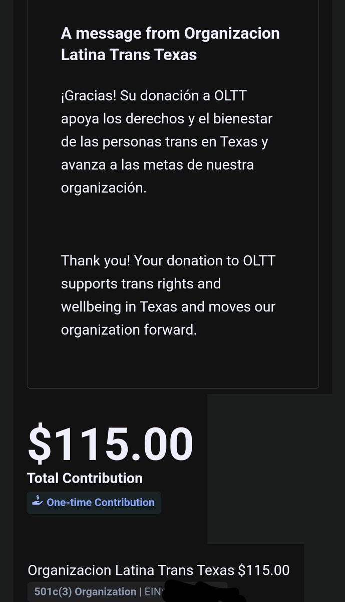 This is a bit late haha... I blame my ADHD. My community raised money for trans organizations in Texas. OLTT and @TransTexas  we raised money for one, and I decided to match it for the other. Really proud that we could raise some money for these organizations!