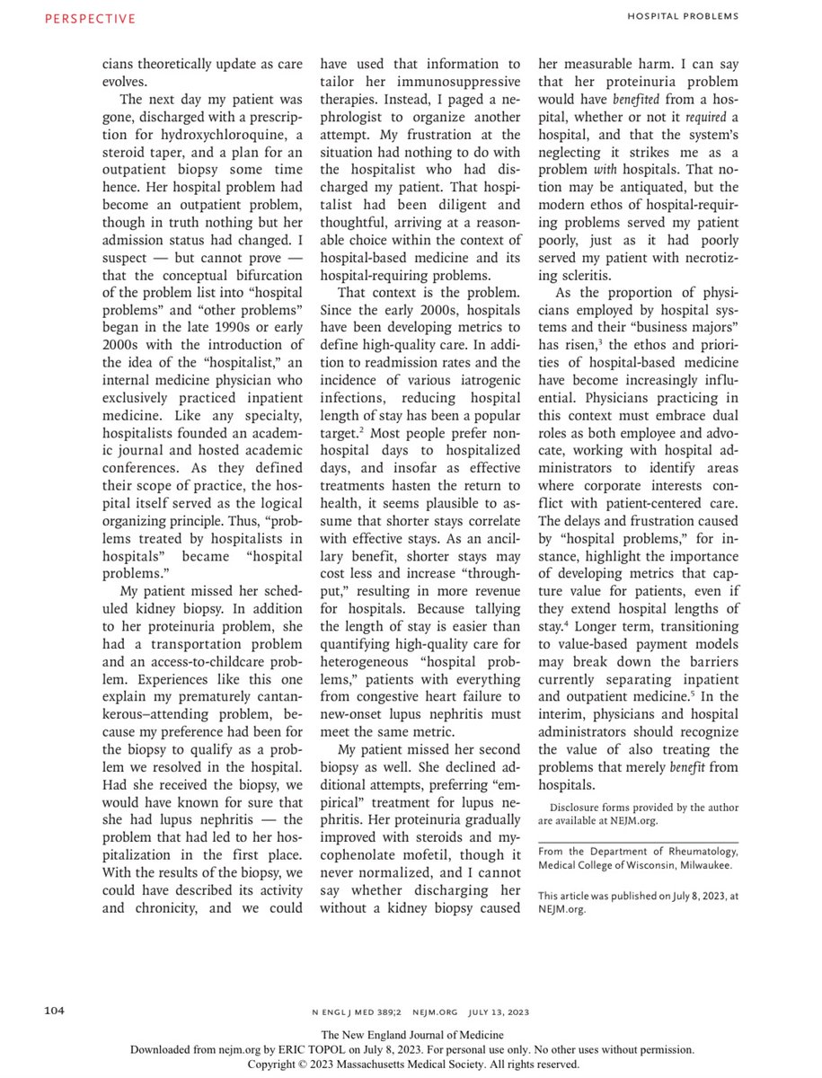 Excited to see my perspective piece in @NEJM re:“hospital problems” Have a read & thanks to all who have shared already! nejm.org/doi/full/10.10…