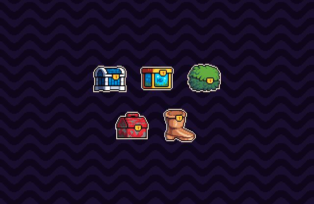 Treasure chests come in all shapes and sizes. There's going to be many ways to acquire chests - random drops, quest rewards, achievement rewards #pixelart #gamedev