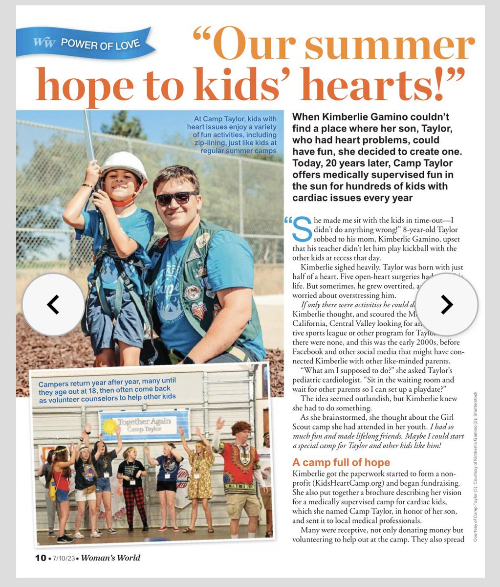 Camp_Taylor's tweet photo. This week’s @WomansWorldUS has a story about #CampTaylor and our work helping children with heart disease. #CHD #AwarenessMatters https://t.co/TzglH0uBcC