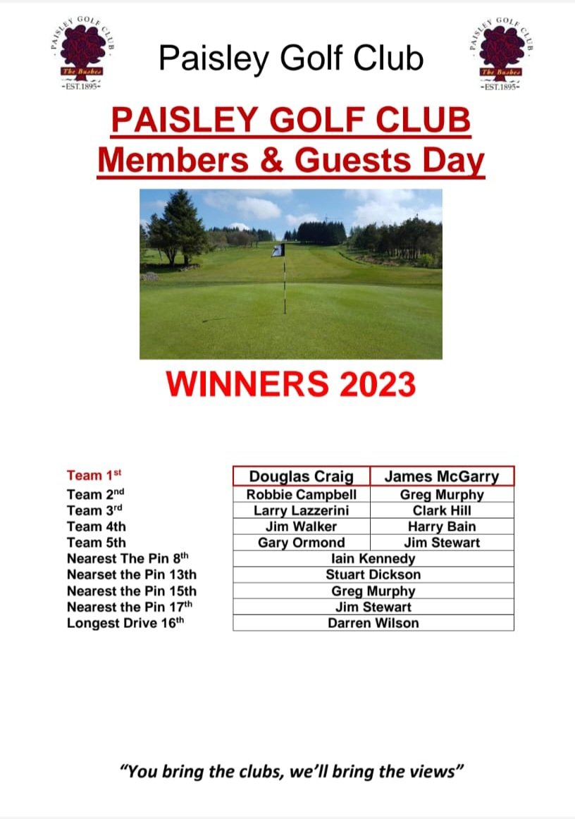 Paisley Golf Club on Twitter "Congratulations to the winners at Member