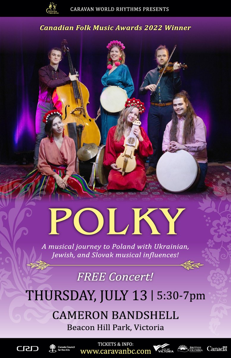 VanWorldMusic's tweet photo. Don't miss free outdoor concert w @polkyband 5:30pm Jul 13 at #cameronbandshell #beaconhill park. A #toronto female #easterneuropean music group &amp; #canadian #folkmusic winner 2022. Deets https://t.co/zEkIjGq8f1
#yyjarts #livemusic #liveevents #victoriabuzz #polishmusic #folk https://t.co/E4VXdlt1jV