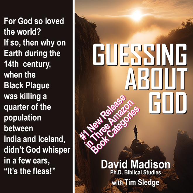 DavidMadisonPhD's tweet photo. #1 New Release in Three Amazon Book Categories
On Sale $2.99 Click here:
https://t.co/3X0er8LStM
#exChristian #QuestioningGod
For God so loved the world? If so, then why on Earth during the 14th century, when the Black Plague was killing a quarter of the population between India and Iceland, didn’t God whisper in a few ears, “It’s the fleas!”