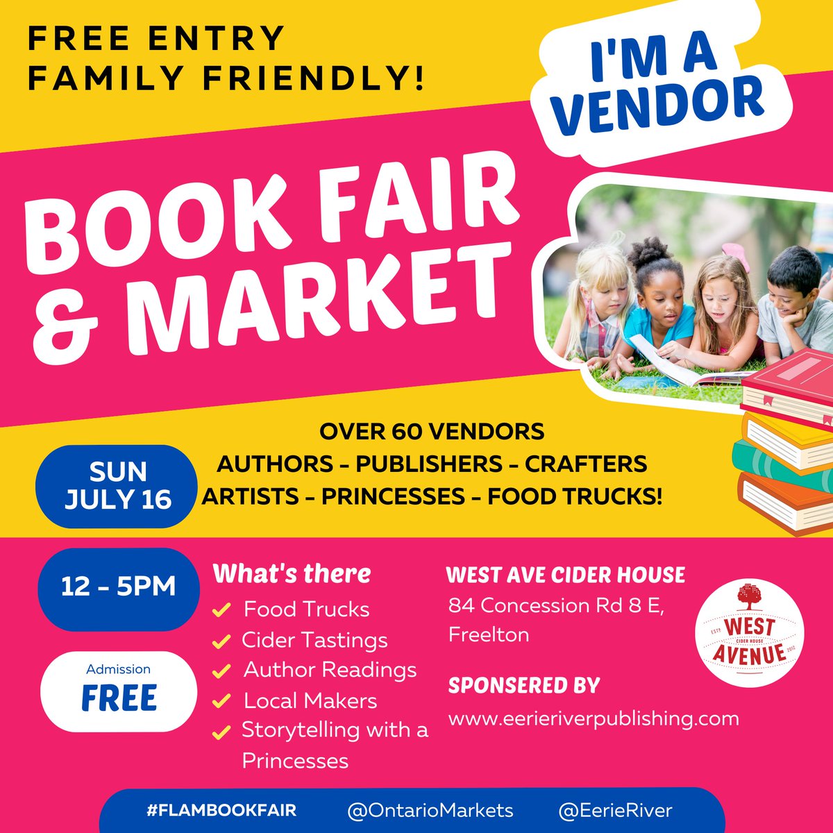 So excited to announce I will be returning to Flamborough Book Fair SUNDAY July 16th at <a href="/WestAvenueCider/">West Avenue Cider</a> with signed and personalized copies of both my novels! ✔️Free Admission ✔️Authors ✔️Publishers ✔️Crafters ✔️Artists ✔️Food Trucks ✔️Cider Tastings ✔️Author Readings